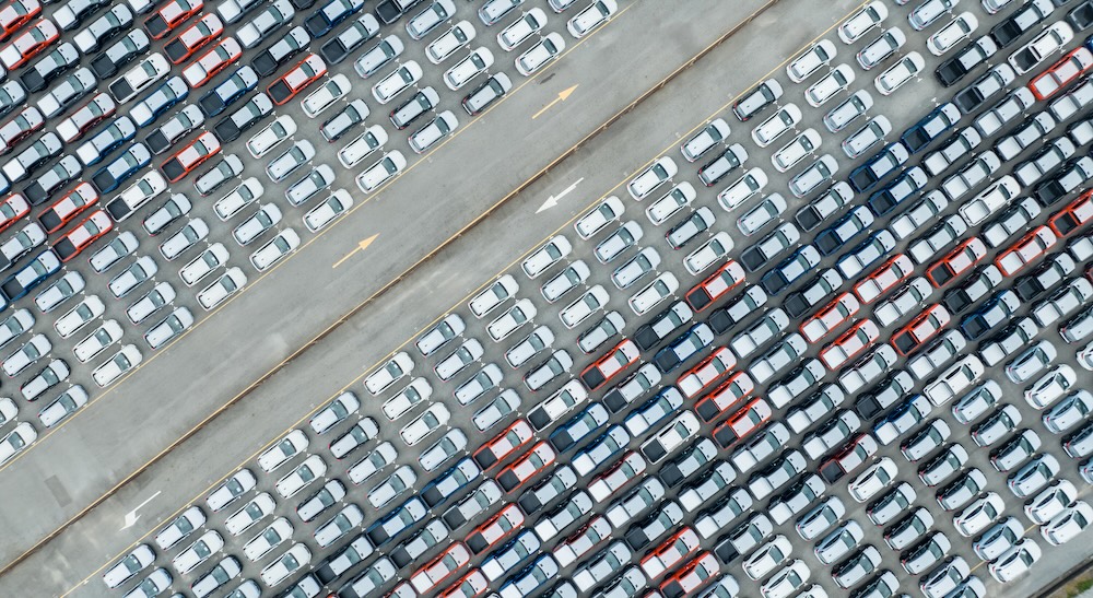 aerial view of new cars stock at factory parking l 2023 11 27 05 02 03 utc